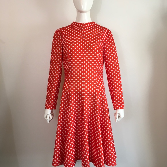 Vintage 1960s 1970s Mod Polka Dot Red White Dress - Picture 5 of 7